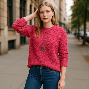 Free people  Pink September Boucle Shaggy Sweater Hot Pink XS